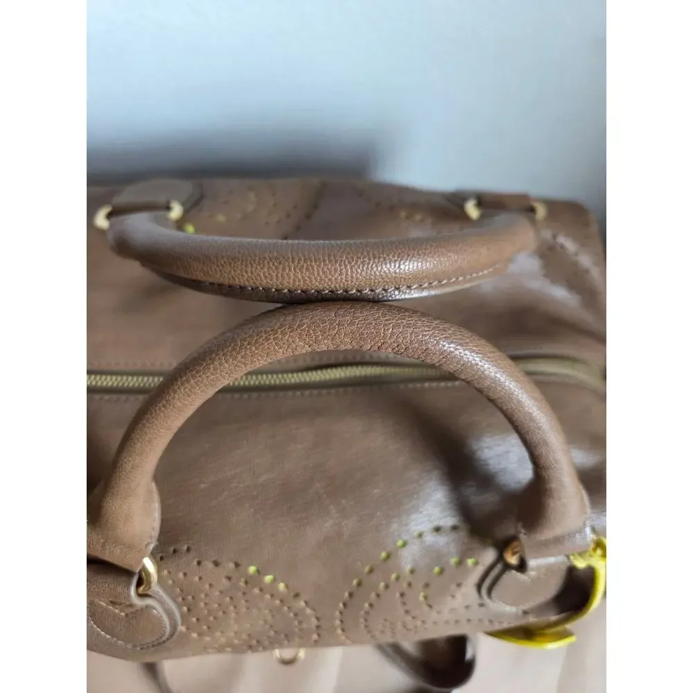 Etro Satchel Shoulder Bag Paisley Perforated Soft Leather Tan Brown Adjustable